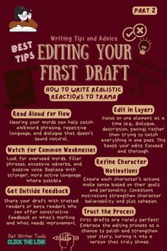 a poster with the words editing your first draft and instructions to write them in it