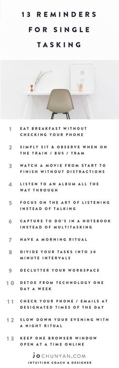 MULTI-TASKING is out - FOCUS & MINDFULNESS is in. Here are some reminders to help you to learn to single task & focus again. Branding Packaging, Slow Living, Multi Tasking, Healthy Mind, Simple Living, Self Development, Better Life, The Words, Business Owner