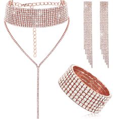 PRICES MAY VARY. You will receive: 1 set of women crystal rhinestone jewelry, include 1 piece of rhinestone bracelet, 1 piece of crystal necklace, 1 pair of dangle earrings, shining and simple jewelry, complete set for meeting your daily and party matching demands Shining material: this set is made of alloy and rhinestones, shining and glittering under the light, not easy to get rust or stain your cloth, safe for your wearing, can be apply for a long time use after nice storing Size information: Fringe Bracelet, Rhinestone Jewelry Set, Crystal Jewelry Sets, Bracelet Crystal, Wedding Bridal Party, Women's Jewelry Sets, Rhinestone Choker, Rhinestone Wedding, Rhinestone Designs