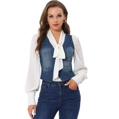 The sleeveless jean vest is an item timeless on trend, and it is an excellent slim fit design to show your attractive and charming figure.  The single-breasted denim waistcoat is versatile to match with a simple t-shirt or casual floral dress to build lady chic outfits. Pair it with basic shirt or casual dress, sport shoes, boots, or sandals. Affordable Cropped Trendy Denim Vest, Cheap Denim Vest Top, Cheap 90s Denim Vest For Spring, Cheap Fitted Cropped Denim Vest, Cheap Trendy Blue Denim Vest, Cheap Trendy Denim Vest Top, Cheap Dark Wash Denim Vest With Buttons, Trendy Cheap Denim Vest Top, Cheap Blue Trendy Denim Vest