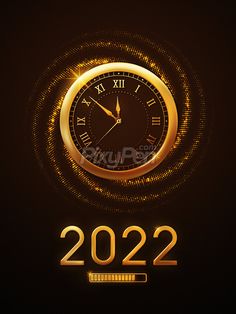 a golden clock with the numbers 2012 on it's face in front of a dark background