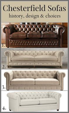 the chesterfield sofa and loveseat is shown in three different styles, including leather