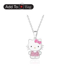 in stock Hello Kitty Sterling Silver Necklace, Cute Hello Kitty Silver Necklace, Cute Silver Hello Kitty Necklace, Pink Pendant Charm Necklace, Cute Pink Clavicle Chain Jewelry, Pink Pendant Charm Necklace With Lobster Clasp, Pink Charm Necklace With Clavicle Chain As Gift, Pink Clavicle Chain Charm Necklace For Gift, Hello Kitty White Necklace For Gift