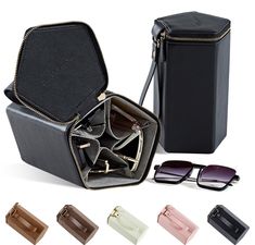 PRICES MAY VARY. Start your trip with our carefully crafted 5-slot sunglasses/eyewear travel case. This is tailor-made for travelers and home lovers. You can easily organize multiple pairs of sunglasses/Eyeglasses and ensure they are always with you on the road. With its unique pentagonal design, this sunglasses/Eyegalsses travel case can hold up to five pairs of glasses at a time, combining functionality and elegance. The zippered. A fully enclosed design not only provides a sense of security t Sunglasses Organizer, Women Eyeglasses, Hand Strap, Eyeglass Case, Eyewear Accessories, Travel Case, Eyewear Sunglasses, Fashion Handbags, Travel Accessories