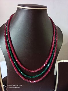 Masterpeice AAA 292 Carat Ruby Corundum With Onyx Faceted Rondelle Gemstone Beads With Adjustable Cord  Necklace Stone : Natural Ruby corundum, Onyx Shape :- rondelle Size :-4mm  length - 20 inch, 3 line strings Weight :- 292 carat Polish :- Handmade Purity :- 100% Natural Gemstone color - red,Green It is known as the 'love stone' as the message it emits is the strong vibration of unconditional love, joy, warmth and healing. As quartz crystals are profound amplifiers of energy, it may help to ki Necklace Stone, Ruby Necklace, Star Ruby, Drop Beads, Quartz Crystals, Green Onyx, Cord Necklace, Natural Ruby, Gemstone Colors