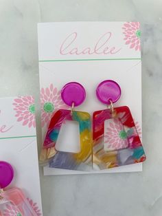 Beautiful Acrylic stud earrings - perfect for summer, graduation gifts, spring, statement jewelry, everyday wear, beach attire, or just for fun! Makes a great gift or to keep for yourself! Measures approx 2-2.5". Giftbox included! Summer Earrings, Acrylic Stud Earrings, Acrylic Jewelry, Statement Earrings, Colorful Bold Pink Jewelry For Gifts, Trendy Purple Jewelry For Spring, Handmade Pink Plastic Earrings, Playful Purple Earrings For Gift, Playful Purple Earrings For Gifts, Playful Earrings For Spring Gift, Trendy Pink Plastic Jewelry, Playful Pink Earrings For Summer, Trendy Multicolor Earrings For Gifts