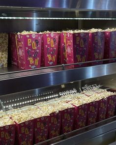 boxes of popcorn are on display in a store