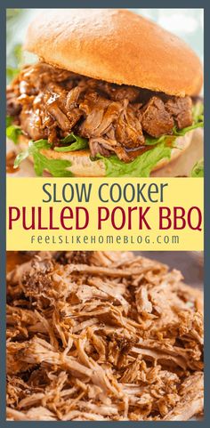 slow cooker pulled pork bbq sandwich on a plate