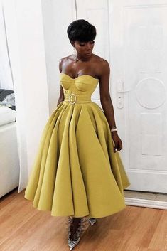 Yellow sweetheart neck satin tea length prom dress, yellow evening dress,PD22846 sold by lovebridal on Storenvy Yellow Satin Prom Dress, Yellow Evening Dress, Prom Dress Yellow, Strapless Homecoming Dresses, Tea Length Prom Dress, Yellow Evening Dresses, Prom Dresses Yellow, Chique Outfits, Elegante Casual