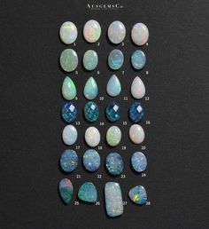 the opalite stones are arranged in different shapes and sizes, along with their corresponding numbers