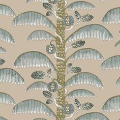 JMW1015.31.0 Palm Stripe Josephine Munsey, Mid Century Coastal, Victorian Villa, Simple Sketch, Hand Painted Wallpaper, Stripe Wallpaper, Fabric Houses, Striped Wallpaper, Painting Wallpaper