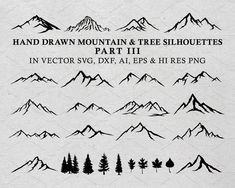 hand drawn mountain and tree silhouettes part ii in vector svg, dxf, eps