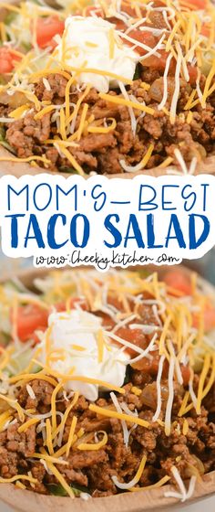 mom's best taco salad with cheese on top