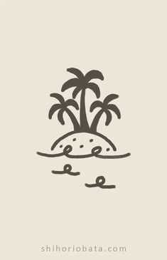 an island with two palm trees on it