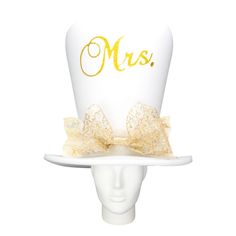 Mrs. Bride Hat - Foam Party Hats Inc Fun Party Hats For Carnival, Novelty High Crown Costume Hats For Parties, Novelty Party Hat Supplies, Novelty White Costume Hats And Headpieces For Party, Novelty White Costume Hats For Parties, Carnival Party Fun Top Hat, Adjustable Mini Hats For Christmas Party, Novelty Top Hat For Carnival Party, Adjustable Hats For Party At Carnival