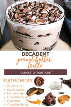 Heavenly Peanut Butter Cup Trifle Recipe Easy Chocolate Trifle Desserts, Peanut Butter Chocolate Trifle, Easy Dessert Trifle, Turtle Trifle Dessert, Chocolate Peanut Butter Desserts Easy, Butterfinger Trifle, Chocolate Trifle Recipes, Easy Trifle Desserts, Chocolate Pudding Trifle