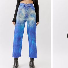 Super Fun High Waisted Pants Jeans From A South American Brand. Edgy Straight Pants For Spring, Edgy Spring Straight Pants, Edgy Five Pockets Bottoms For Spring, Edgy Five Pockets Spring Bottoms, Edgy Five-pockets Bottoms For Spring, Edgy Spring Bottoms With Five Pockets, Blue Bottoms For Winter Night Out, Edgy Straight Leg Bottoms For Spring, Edgy Relaxed Fit Pants For Spring