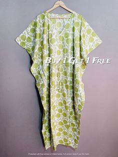 "This Beautiful Indian Cotton Caftan Or Can Be Called As Tunic Is Made With Super Fine Quality Cotton And Designs Have Been Crafted By Hand Prints. Measurements :- Size - Free Size Length -138 Cm / 54 Inches Bust/Chest Size - 87 CM/ 34 Inches Fabric - 100% Cotton Pattern - Floral Kaftan Has Adjustable Drawstring Waist To Loose Or Tight , Kaftan Has V Shape Neck Which Is 8\" Inches Deep. Kaftan Is Multi-Purpose And Can Be Worn As A Cover Up At The Beach ,Lounge Wear ,Sleepwear ,Pregnant Women Hos Indian Kaftan, Long Caftan Dress, Cotton Caftan, Dress Vacation, Hand Prints, Beach Lounge, Kaftan Maxi Dress, Hospital Gown, Cotton Flower