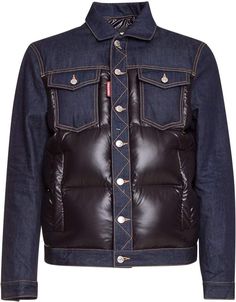 DSQUARED2 Padded Denim Jacket Designer Outerwear With Patch Pockets And Button-up, Designer Outerwear With Patch Pockets Button-up, Designer Button-up Outerwear With Patch Pockets, Designer Denim Jacket With Button Closure For Fall, Designer Denim Outerwear With Pockets, Designer Denim Jacket With Pockets For Fall, Swag Outfits Men, Custom Jeans, Skull Wallpaper