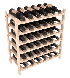 a wooden wine rack filled with lots of bottles