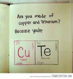 an open book with writing on it that says are you made of copper and tellum? because you're cute