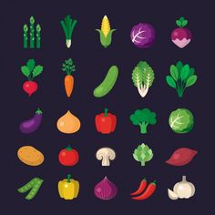 an assortment of vegetables on a black background