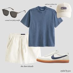 men’s outfit idea - perfect travel outfit or for a day out on the course   // mens golf, men’s hat, linen shorts, nike shoes, casual shoes, sneakers, sunglasses, everyday outfits men  Follow my shop @justjesshoffman on the @shop.LTK app to shop this post and get my exclusive app-only content!  #liketkit #LTKFindsUnder100 #LTKMens #LTKStyleTip #menswear #menstyle #mensfashionsummer #mensshoes @shop.ltk Men’s Outfit Ideas Summer, Mens Outfits With Hats Casual, Summer Smart Outfits Men, Mens Outfit With Shorts, Outfits For Men With Shorts, Travel Outfit Men Summer, Cute Casual Outfits Men, Men Casual Shorts Outfit, Men Outfits With Shorts