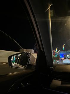 the view from inside a car at night