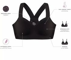 •Wireless support in a racerback style•Lightweight fabric with 360-degree stretch•Lightly padded removable foam cups•Breathable mesh on back and sides keeps you cool•No hardware. no wires. no lines•Moisture-wicking fabric•Wide comfort straps•No ride up band designed to stay in place and provide smoothing•Fused-edge. flat-seamed design for an invisible look•Pullover design - no closure•FABRIC & CARE•Nylon. spandex•Hand wash•Importe Black Stretch Bra With Built-in Padding, Black Mesh Racerback Sports Bra, Black Racerback Sports Bra With 4-way Stretch, Black 4-way Stretch Racerback Sports Bra, Functional Black Bra With Medium Bust Support, Black Seamless Mesh Sports Bra, Sports Bra With Built-in Padding, Black, Functional Black Bra With Light Support, Black Racerback Functional Bra