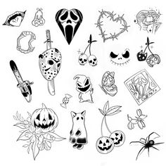 halloween tattoos are shown in black and white