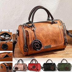 Category:Handbag,Crossbody Bag; Embellishment:Flower; Gender:Women's; Type:Boston Bag; Occasion:Shopping,Office; Material:PU Leather; Width:80; Height:15; Function:Large Capacity,Adjustable,Durable,Anti-Shock,Anti-Dust; Pattern:Solid Color; Listing Date:05/12/2023; Production mode:External procurement; Length:26 Womens Messenger Bag, Retro Shoulder Bag, Leather Tote Bag Women, Beg Tangan, Handbags Casual, Classic Handbags, Boston Bag, Vintage Handbags, Styl Vintage