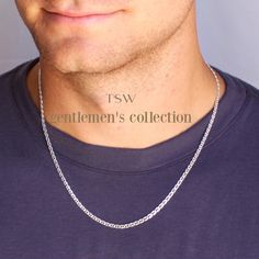 This silver chain necklace for men is wonderful for everyday wear.  Solid sterling silver, choose your size.  D E T A I L S   *100% sterling silver  * Mariner Link Chain 3mm *Choose your length  ∙ EXTRA LOVE ∙ Handcrafted just for you in sunny Arizona by a team of talented women. All of our jewelry comes gift packaged! We are happy to leave a note if this is a special gift, just let us know in the message box at checkout. PRODUCTION ∙ TIMES All items are made to order. Please check the estimated delivery in the shipping section for the most current production time. If you need it sooner, select a faster shipping at checkout. All designs & content © The Silver Wren Large Gift Boxes, Large Gift, Men's Necklace, Lovely Necklace, Silver Chain Necklace, Chains For Men, Gifts For Men, Men Necklace, Chain Styles