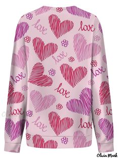 Olivia Mark - Fashion Love Heart Print Long Sleeve Sweatshirts, Women's Comfortable Round Neck Pullover Sweatshirt Top Pink Heart-shaped Top For Valentine's Day, Valentine's Day Long Sleeve Sweater With Heart Graphic, Pink Casual Sweatshirt With Heart Graphic, Casual Pink Sweatshirt With Heart Graphic, Cute Long Sleeve Sweater For Valentine's Day, Cute Long Sleeve Valentine's Day Sweater, Pink Long Sleeve Sweatshirt With Heart Graphic, Pink Long Sleeve Top With Heart Graphic, Cute Long Sleeve Top With Heart Graphic