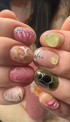 Simple Short Nail Ideas Natural, Natural Nail Nail Art, Japanese Nail Art Short Nails, Japanese Hard Gel Nails, Puffy Nails, Short Japanese Nails, Funky Nails Short, Artsy Nails Designs, Masc Nails Designs