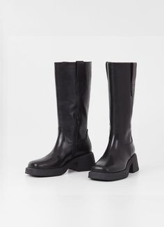 Vagabond - Dorah | Tall boots | Black | Woman Vagabond Boots, Tall Boots Black, Vagabond Shoes, Black Shoe, Cream Shoes, Black Boots Tall, Goat Leather, Tall Boots, Shoe Care