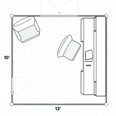 the floor plan for an office with two couches