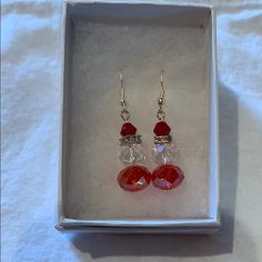 Handmade Beaded Santa Earrings. New In Box. Santa Beaded Earrings, Elegant Beaded Earrings For Holiday, Gift Faceted Bead Drop Earrings, Faceted Beads Drop Earrings For Gift, Faceted Beads Drop Earrings As Gift, Santa Earrings, Earrings With Beads, Fairy Dragon, Halloween Beads