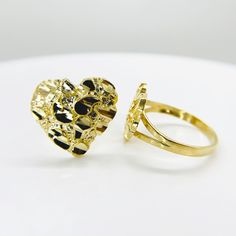 10k Solid Gold Nugget Heart Love Ring for Women/Girl * Metal : Real 10K Yellow Gold * Condition : Brand New * Finish : Polished * Width : X Small (8.6mm) / Small (11.0mm) / Medium (14.3mm) / Large (18.3mm) * Weight : 1.5 ~ 2.3 gram * Size : 4 ~ 13 * Processing time : 1~3 business days * Ships from California This is 100% Authentic 10k Gold. Not plated or filled. All of our items are brand new and are shipped with a gift box. Gold Nugget Ring, Diamond Ring Cuts, Hip Hop Rings, Engraved Wedding Rings, Style Hip Hop, Gold Nugget, Dope Jewelry, Jewelry Lookbook, Girly Jewelry