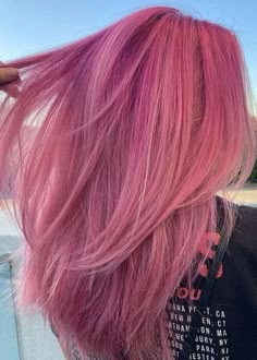 Blond To Pink Hair, Mixed Pink Hair, All Over Pink Hair, Pink Hair For Blondes, Pink Color Hair Ideas, Dark To Light Pink Hair, Pink Hair Dye Aesthetic, Pink Hair With Pink Highlights, Pink Hair Layers