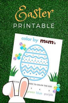 an easter printable for kids to color by numbers on the grass with bunny ears