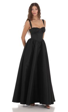 Corset Gown Dress in Black | LUCY IN THE SKY Bow Gown, Black Corset Dress, Corset Gown, Corset Dress Prom, Nails Fashion, Lucy In The Sky, Prom Dress Inspiration, Black Bridesmaid Dresses, Pretty Prom Dresses