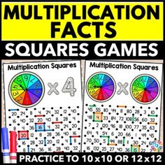 two posters with numbers and fractions on them for addition to 10x10 or 12x