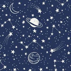 an image of stars and planets in the sky with white outlines on a dark blue background