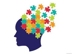 a person's head with colorful puzzle pieces in the shape of a man's head