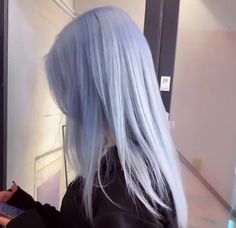 Perry Winkle Hair, Pastel Blue Hair Aesthetic, Ethereal Hair Color, Blue And Light Blue Hair, Blue Hair Dye Underneath, Light Blue And Black Hair, Grayish Blue Hair, Ice Blue Hair Color, Korean Blue Hair