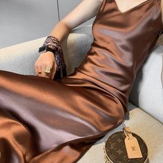 Lasaky - Satin Spaghetti Strap Slip Dress: Smooth and Silky Floor-Length Dress, Perfect for Layering and Adding a Touch of Elegance 110 Pounds, 130 Pounds, 150 Pounds, 120 Pounds, 140 Pounds, Caramel Color, Floor Length Dresses, Types Of Skirts, A Line Skirt