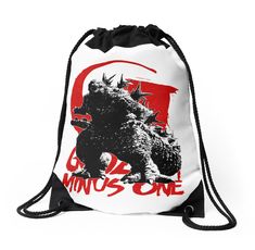 a drawsack bag with an image of godzilla and the words minus one on it