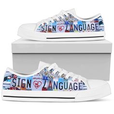 Sign Language Low Top Shoes, License Plate, Tennis Canvas Shoes White Colorful Shoes For Women Colorful Sneakers Gift for Her, Men Low Top. Low Top Canvas Shoe * My design is unique and my high-quality print is vibrant. I am fond of long-lasting relationships and adventures, so my outsole and toe cap is made of durable rubber. * My inside is soft and comfy. You will be walking and dancing on my super memory EVA insole to give you the best comfort and support. * I am a high-quality shoe, so if I Baskets Converse, Top Shoes For Men, Mom Shoes, Bulldog Mom, Style Converse, Womens Tennis Shoes, Converse Style, Coffee Girl, Low Top Shoes