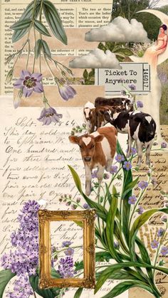 an altered collage with cows and flowers