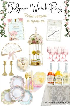 a collage of different items including wine glasses, plates and other things to put on the table